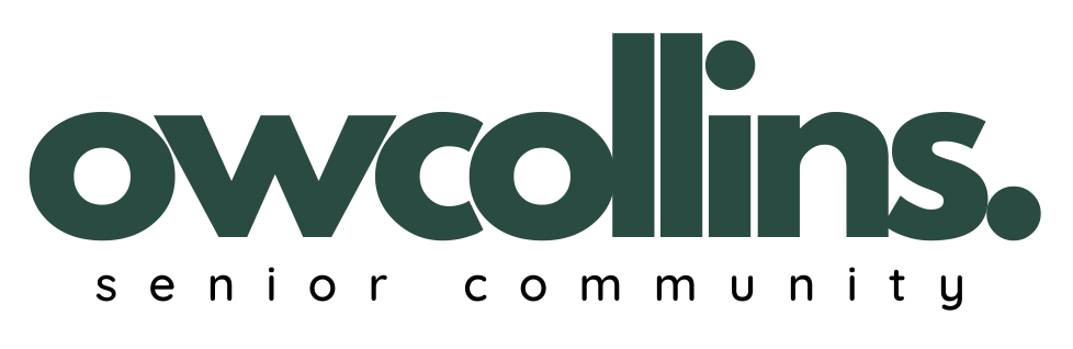 a green logo with the words owls senior community on it